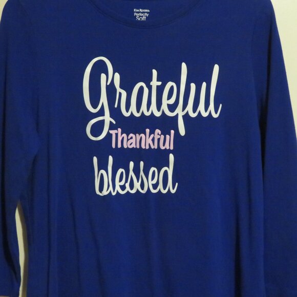 Kim Rogers Blue 3/4 Sleeve T-Shirt Grateful Thankful Blessed - Picture 2 of 5